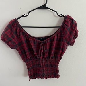 Forever 21 black and red plaid peasant crop top